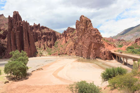 Landscape of colored mountains El Toroyoj and river San Juan Del Oro near the town of Tupiza, Boliviaの写真素材