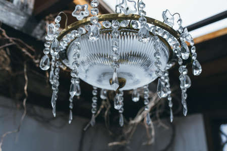old antique glass vintage brass glass chandelierの写真素材