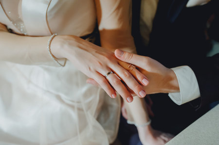 Bride hand in groom on a romantic date