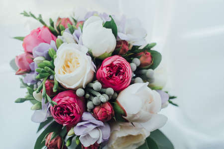 Wonderful luxury wedding bouquet of different flowersの写真素材
