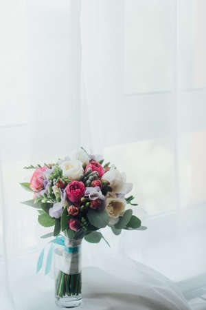 Wonderful luxury wedding bouquet of different flowersの写真素材