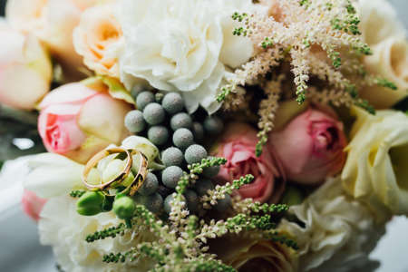 Wonderful luxury wedding bouquet of different flowersの写真素材