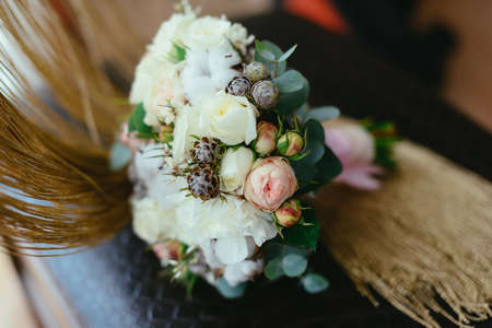 Wonderful luxury wedding bouquet of different flowersの写真素材