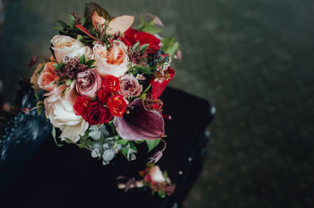 Wonderful luxury wedding bouquet of different flowersの写真素材