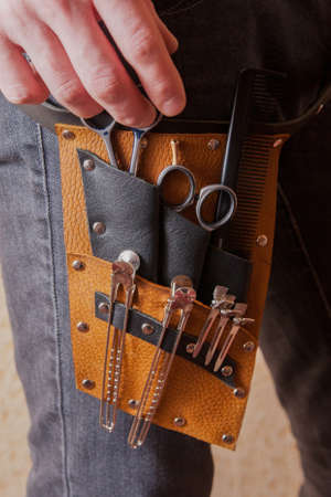 hair cutting scissors and comb for professional hairdressersの写真素材