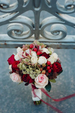 Wonderful luxury wedding bouquet of different flowersの写真素材