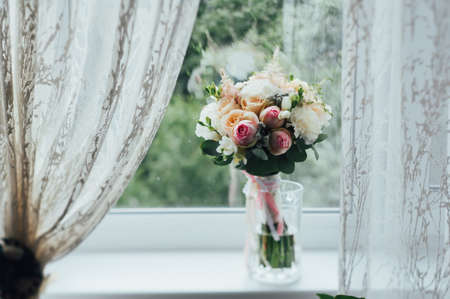 Wonderful luxury wedding bouquet of different flowersの写真素材