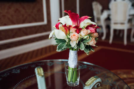 Wonderful luxury wedding bouquet of different flowersの写真素材