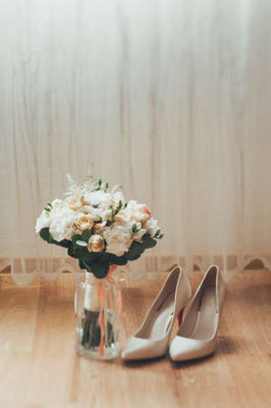 Wonderful luxury wedding bouquet of different flowersの写真素材