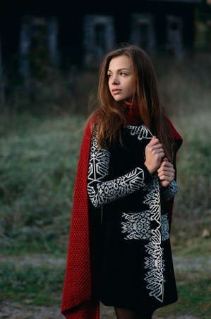 Portrait of stylish girl in nature. Beautiful lightの写真素材