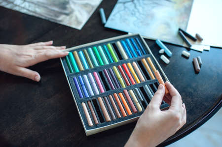 Girl in a beautiful white dress pastel drawing. Artistの写真素材