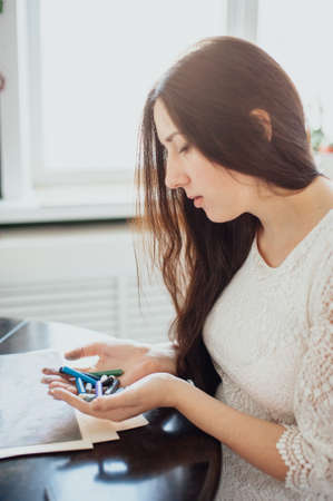 Girl in a beautiful white dress pastel drawing. Artistの写真素材