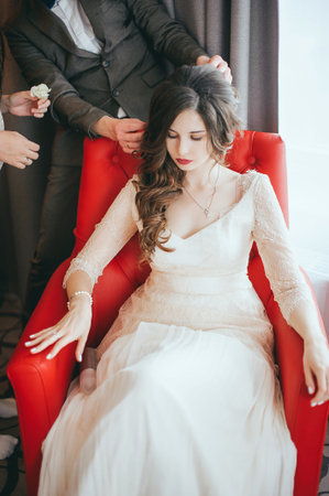 Wedding brides preparations. Work stylistの写真素材