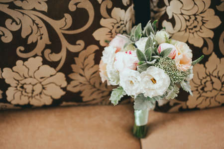 stylish beautiful bridal bouquet from different flowersの写真素材