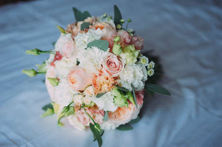 stylish beautiful bridal bouquet from different flowersの写真素材