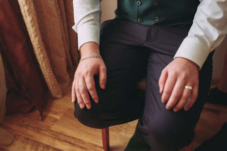 wedding groom preparations at the hotel. morningの写真素材