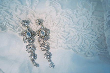beautiful earrings of the bride. wedding accessoriesの写真素材