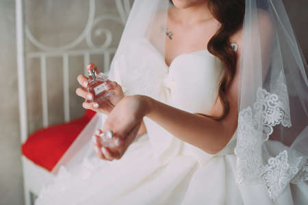 wedding preparation of the bride in the hotel. wedding morningの写真素材