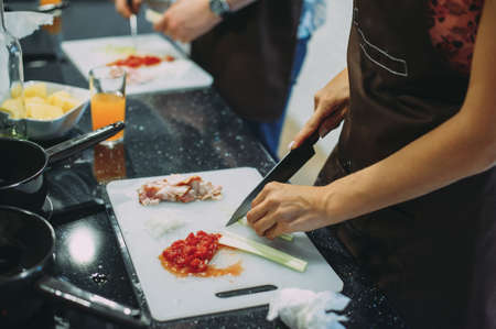 Culinary master class for cooking soup in the studioの写真素材