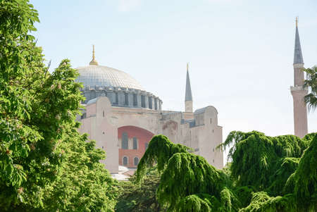 The great historical building of the Hagia Sophia, Istanbul, Turkey. Famous place for visiting tourists. Unique architecture and structure.の写真素材