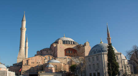 The great historical building of the Hagia Sophia, Istanbul, Turkey. Famous place for visiting tourists. Unique architecture and structure.の写真素材