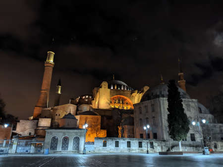 The great historical building of the Hagia Sophia, Istanbul, Turkey. Famous place for visiting tourists. Unique architecture and structure.の写真素材