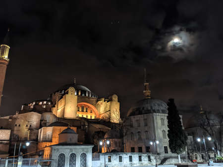 The great historical building of the Hagia Sophia, Istanbul, Turkey. Famous place for visiting tourists. Unique architecture and structure.の写真素材