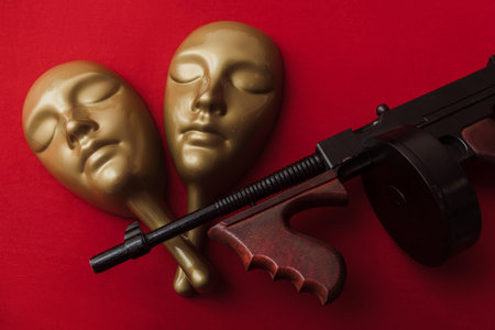 Mafia game the mask and money Red background