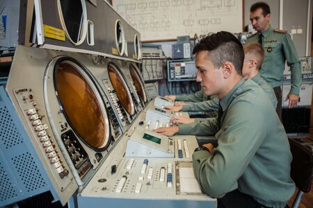 MOSCOW, RUSSIA - AUTUMN 2014: students of the military Department of electronic technology institute learn to work with radarsのeditorial素材