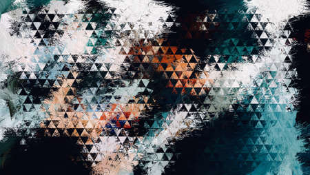 Abstract Colorful Geometrical Artwork, Abstract Graphical Art Background Texture, Modern Conceptual Art, Synthwave Aesthetic Poster Print, 3D Rendering, 3D Illustrationの写真素材