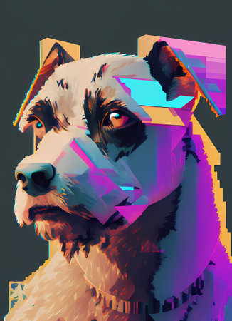Abstract digital illustration of a dog in a low poly style. 3D rendering.の素材