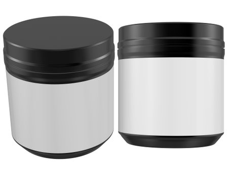 Mockup of a black plastic jar with a black lid.