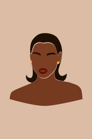 Portrait of faceless woman. Abstract black girl with fashion hairstyle. Trendy minimal vector illustration isolated on background.のイラスト素材