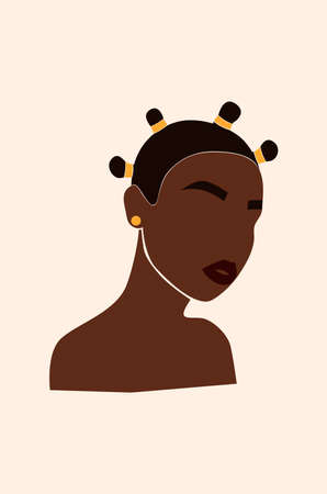 Portrait of faceless woman. Abstract black girl with fashion hairstyle. Trendy minimal vector illustration isolated on background.のイラスト素材