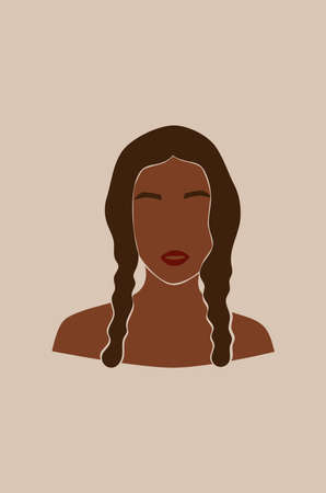 Portrait of faceless woman. Abstract black girl with fashion hairstyle. Trendy minimal vector illustration isolated on background.のイラスト素材