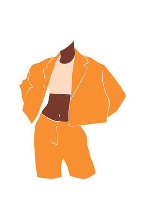 Abstract fashion stylish woman. Stylish woman outfit. Minimal vector illustration isolated on background.のイラスト素材