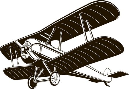 biplane retro airplane monochrome black graphic clip art vectorのイラスト素材
