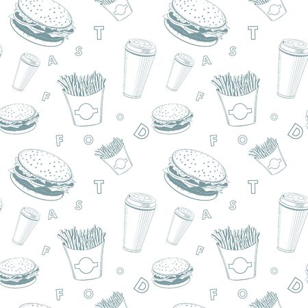 cafe food vector set white and blue fast-food monogram patternのイラスト素材