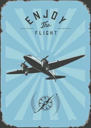 vintage passenger plane wall art rpint blue colorのイラスト素材