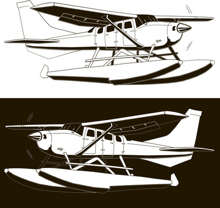 Monochrome sketch of a single-engine hydroplane, 2 optionsのイラスト素材