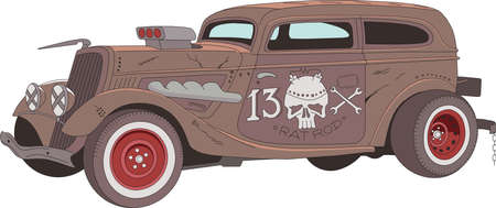 rat rod coupe vector 1930-40s style color and line posterのイラスト素材