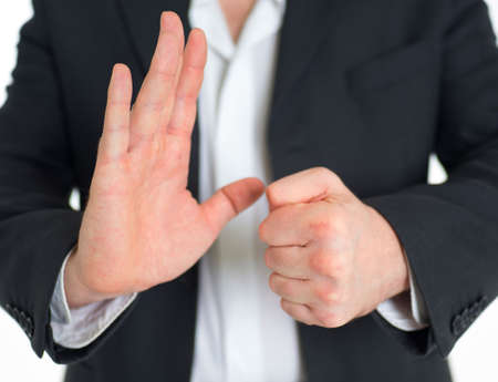 businessman with Chinese kung fu. A business man is going to fight an imaginary opponentの写真素材