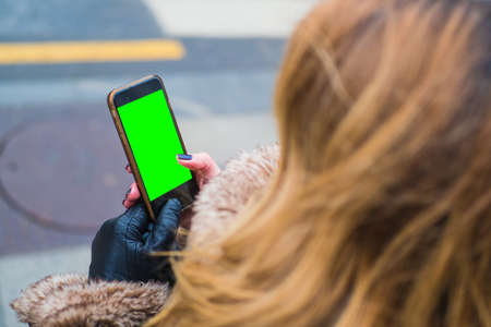 woman using smart phone app, mock up.