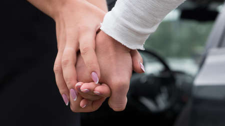 Holding hand. Man and woman in love.の写真素材