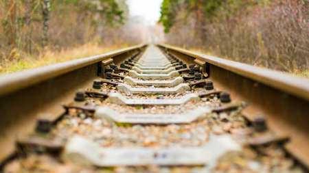 Vintage railroad tracks sepia color in grunge and retro style and old picture.の写真素材