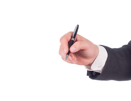 business man write on empty copy space isolated on white in studioの写真素材