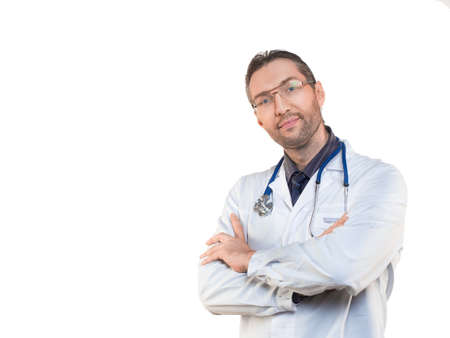 Portrait of a male doctor isolated on white.の写真素材