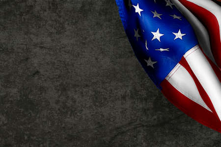 US flag on concrete background. Background for creating a postcard or invitation card.