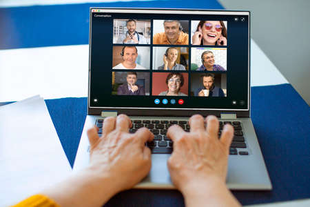 Online meeting of friends during quarantine.の写真素材