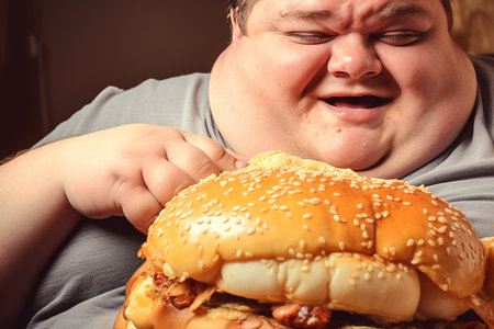 Very fat man with a big burger.の素材